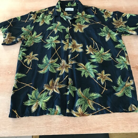 Bishop Street Hawaiian Shirt Men L Green Floral Button Up Pocket Short Sleeve - Picture 1 of 9